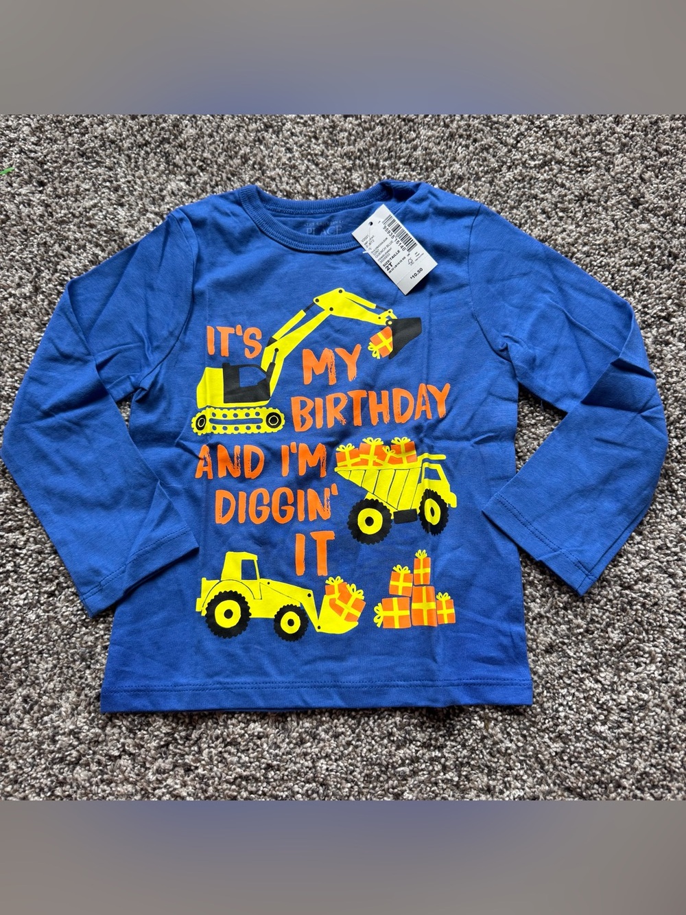 The Children's Place Blue Long Sleeve Birthday Construction Tee